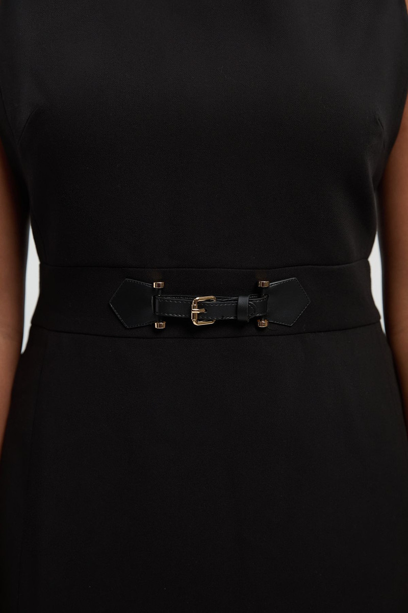 Plus Size Compact Essential Tab Waist Pencil Midi Dress 4
