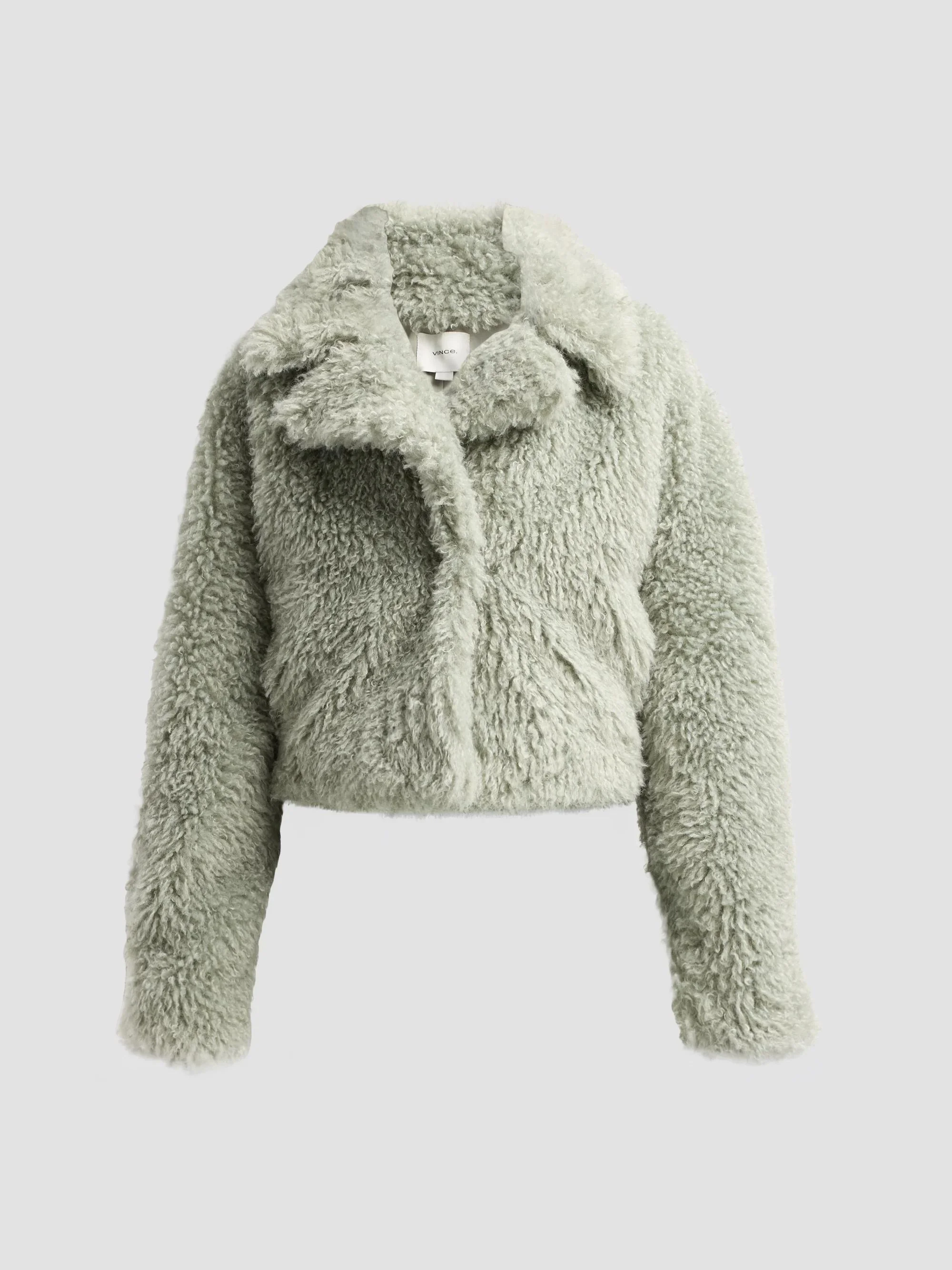 Women's Faux-Fur Crop Jacket - Stone Sage - 1