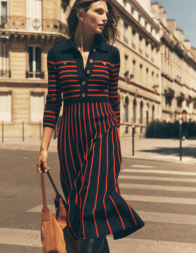 Brönte Knitted Rib Shirt Dress-Navy and Red Stripe 8