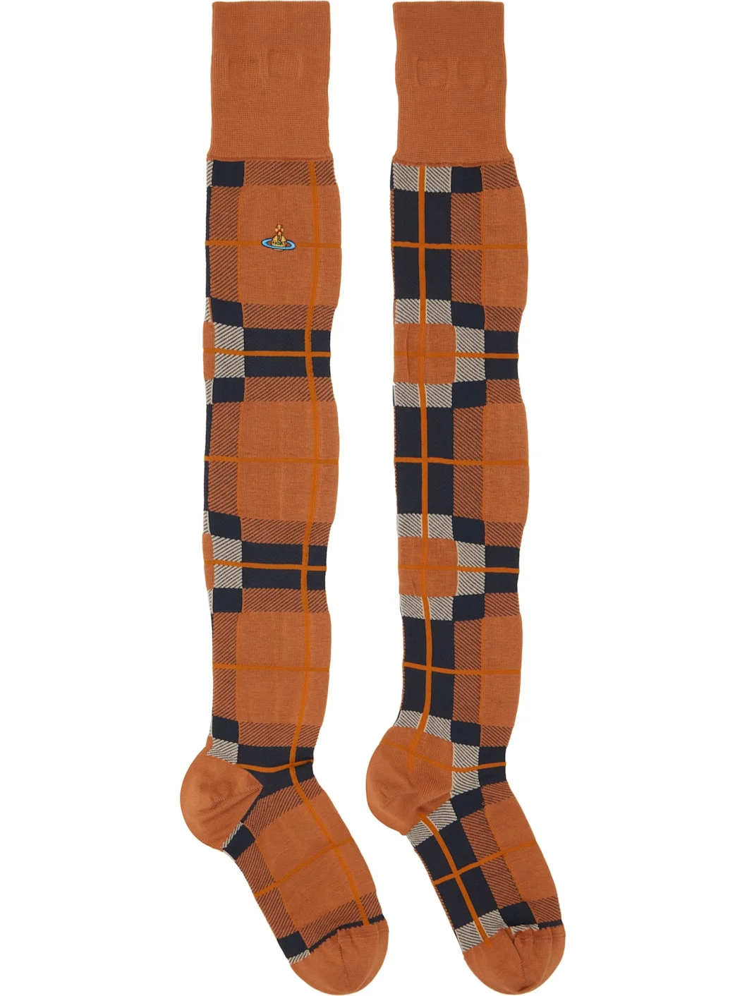 Orange Locharron Over The Knee Socks - 1