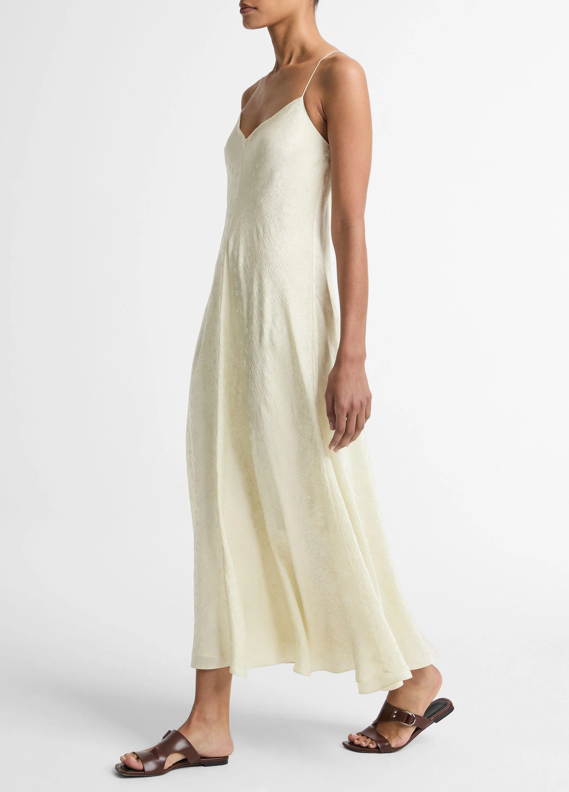 Floral Jacquard Satin Slip Dress - 1