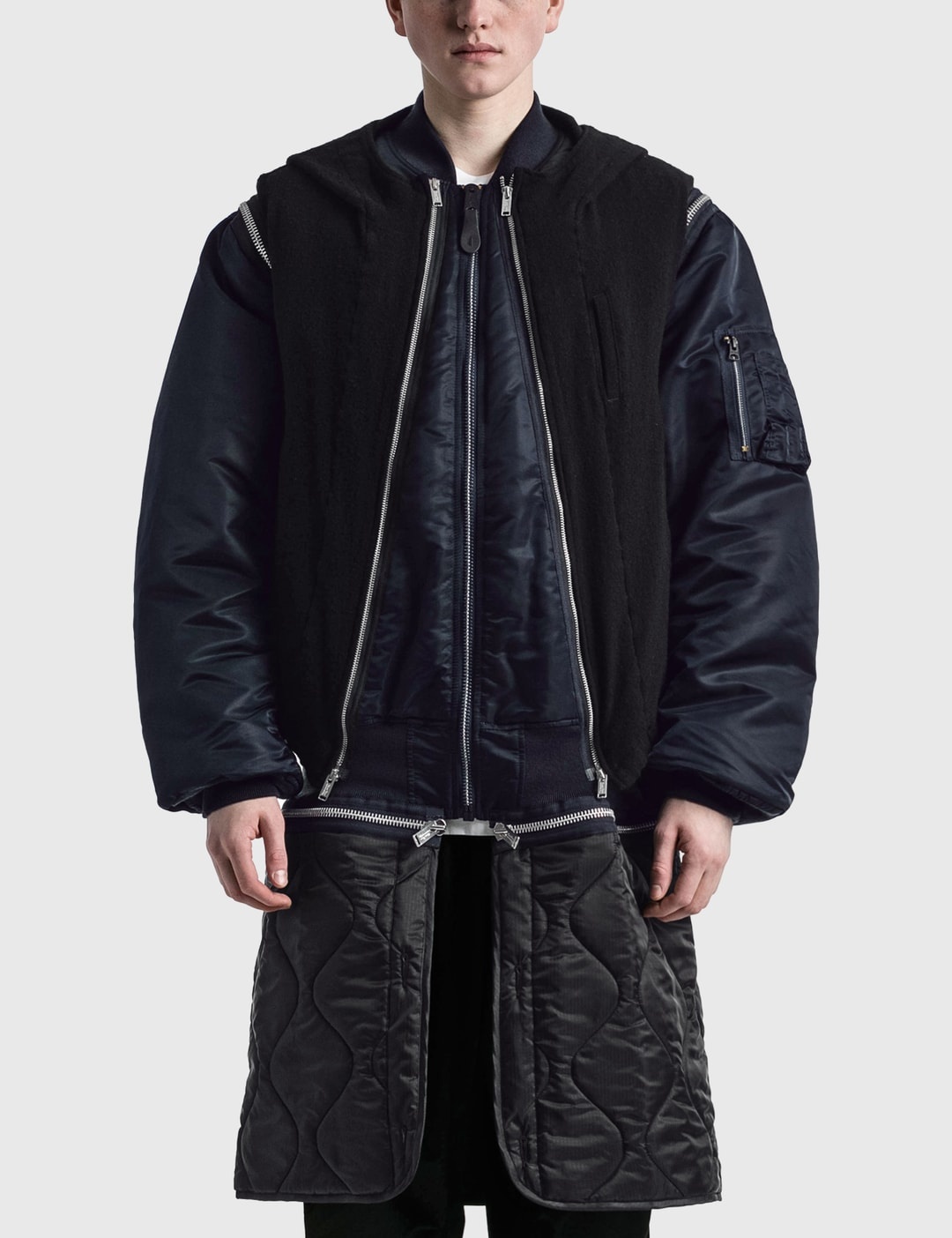 zip-up padded layered coat - 7