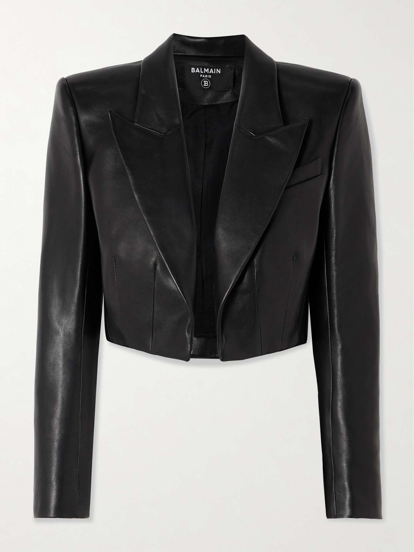 Cropped leather blazer - 1