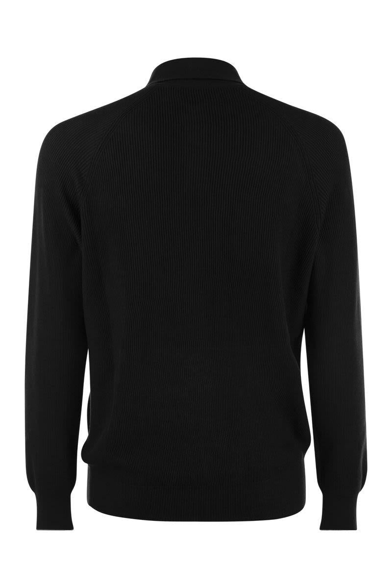 Brunello Cucinelli BRUNELLO CUCINELLI COTTON RIB KNIT POLO SHIRT WITH LONG RAGLAN SLEEVE - 2