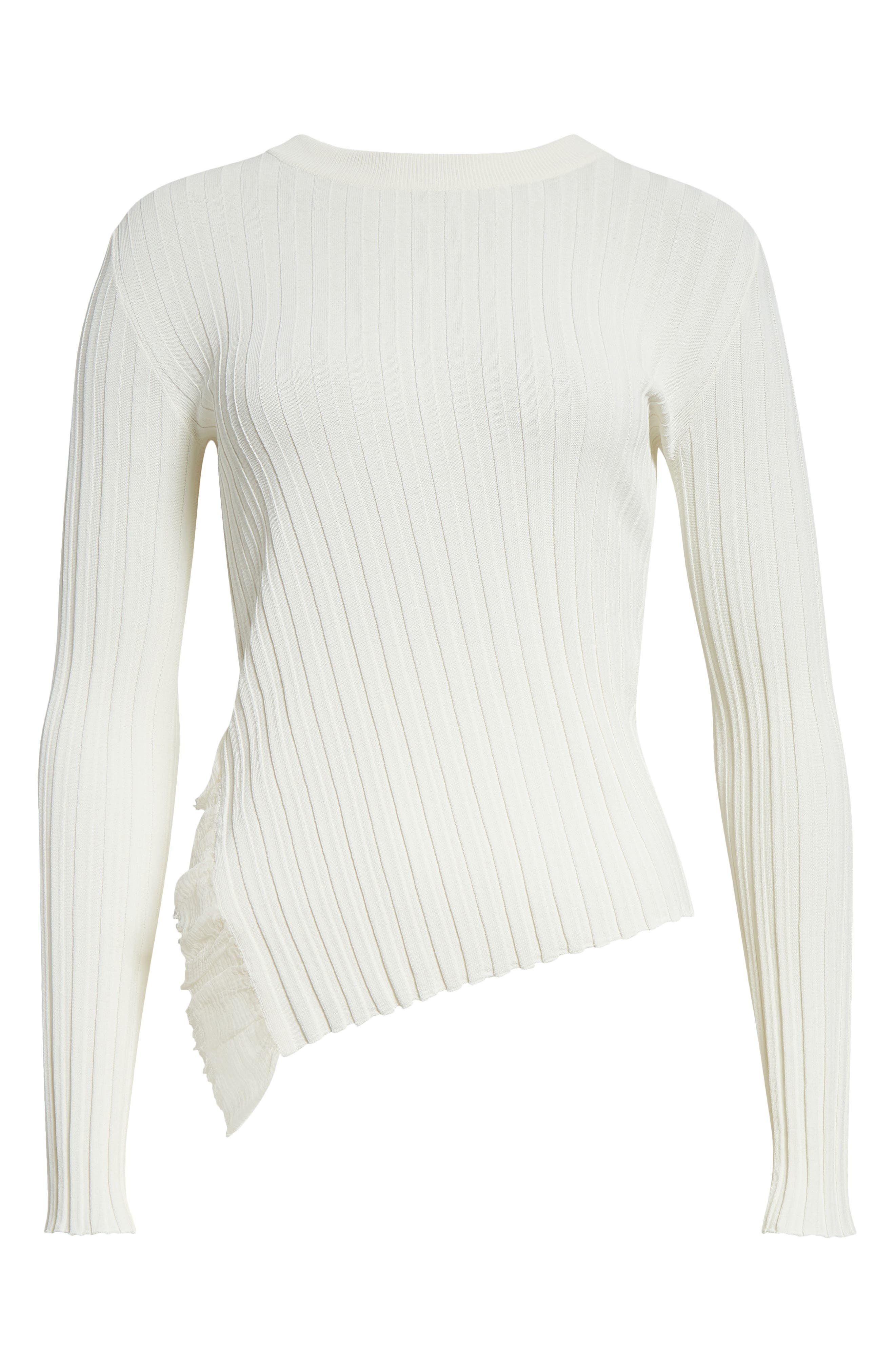 McQueen Asymmetric Ruffle Detail Rib Sweater in Ivory at Nordstrom - 6
