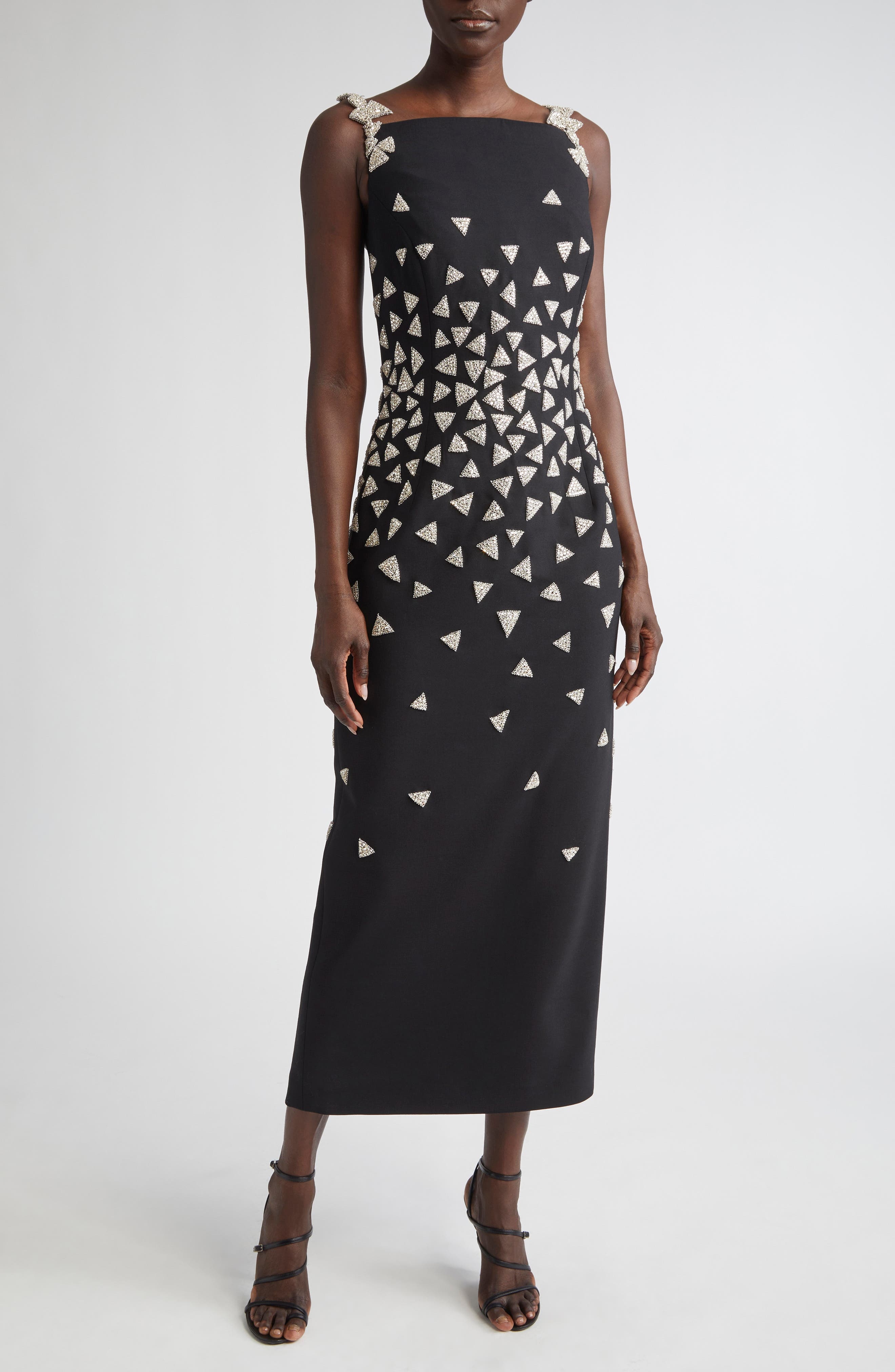 Oscar de la Renta Crystal Triangle Embellished Cocktail Dress in Black/Silver at Nordstrom - 1