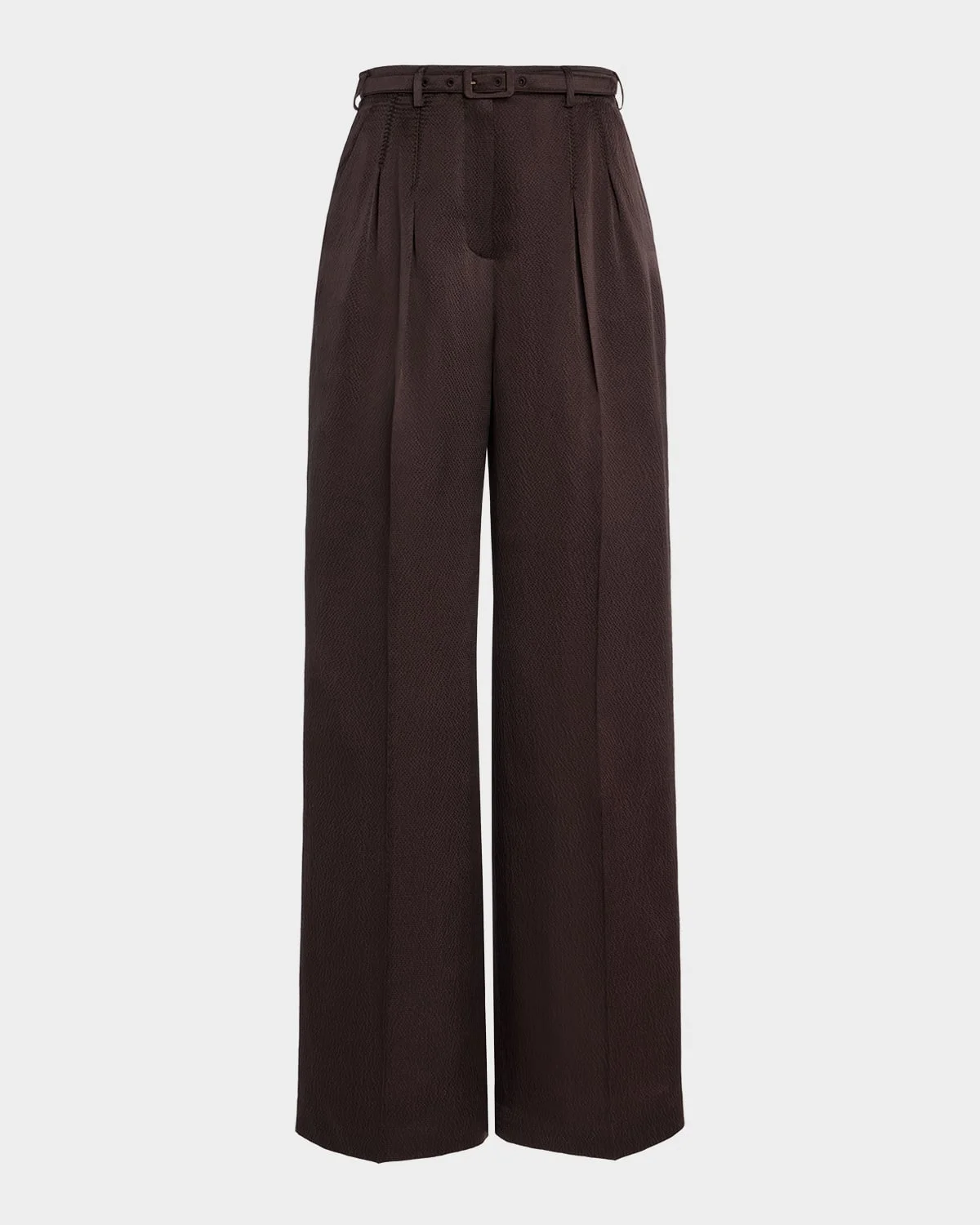 Vargas Textured Satin Pleated Straight-Leg Pants With Belt - 1