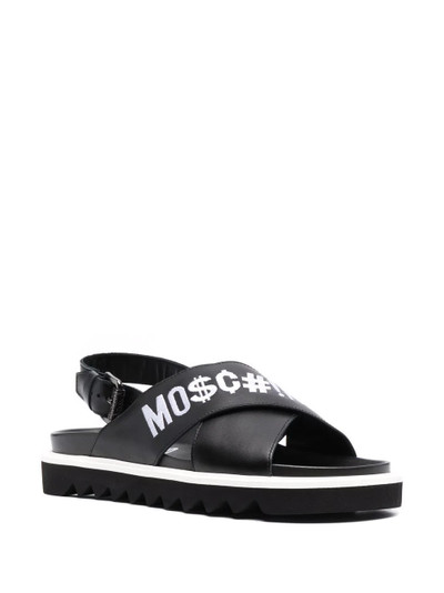 Moschino embroidered-logo cross-strap slides outlook