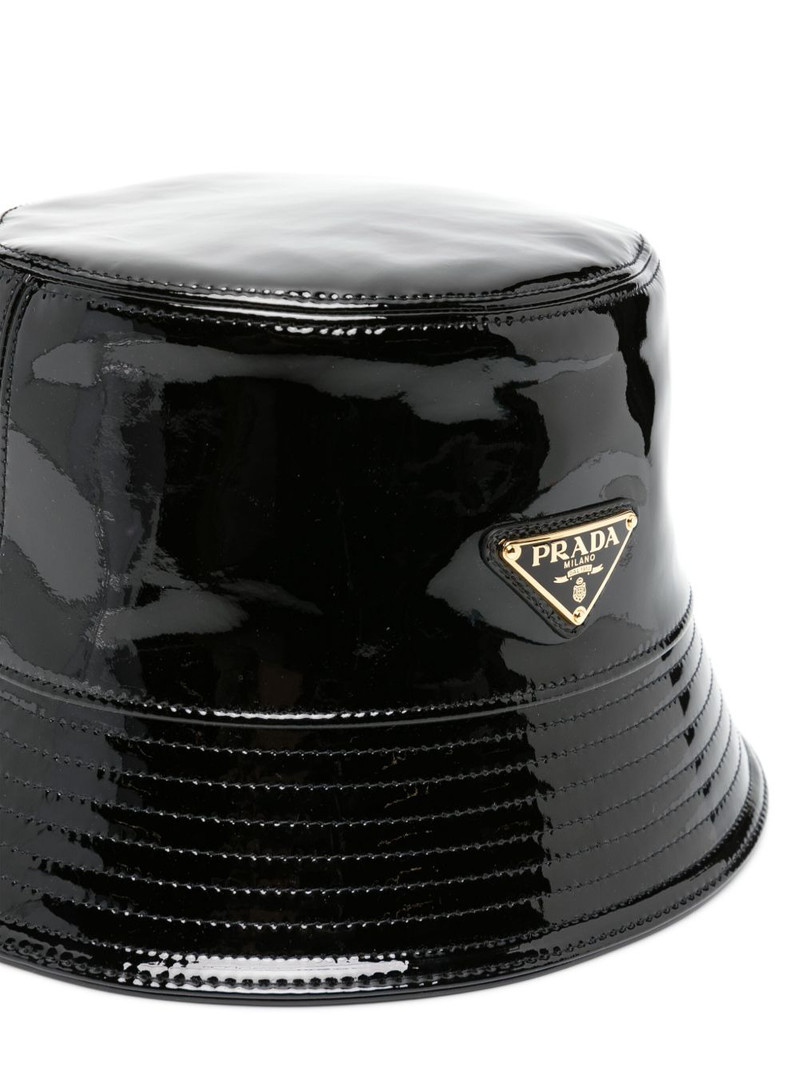 Prada triangle-logo patent-leather bucket hat outlook