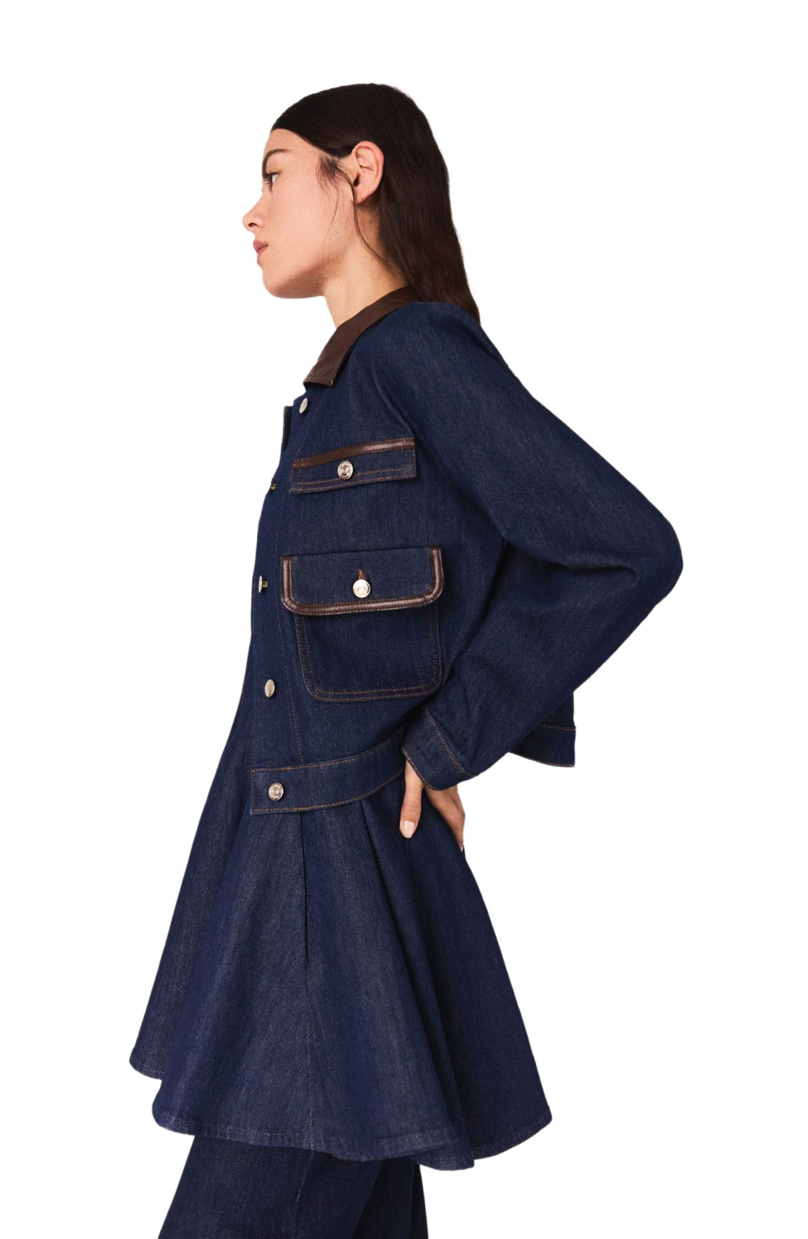 maje Denim jacket with faux leather in Navy at Nordstrom - 4