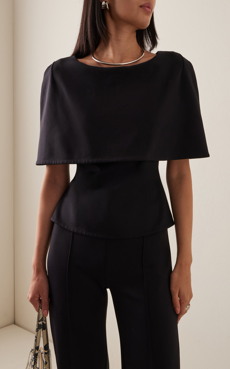 ROSETTA GETTY Cape-Detailed Scuba Knit Off-The-Shoulder Top black outlook