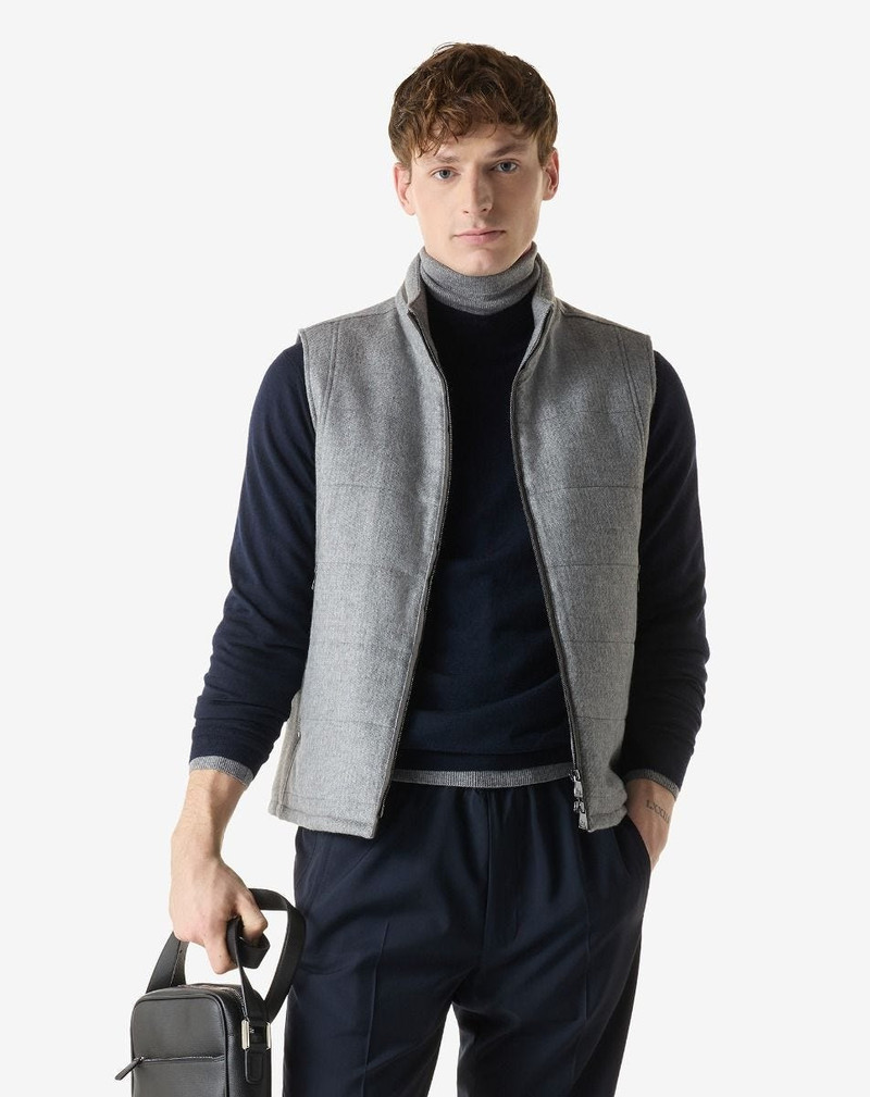 CORNELIANI Grey micropatterned silk and cashmere waistcoat outlook
