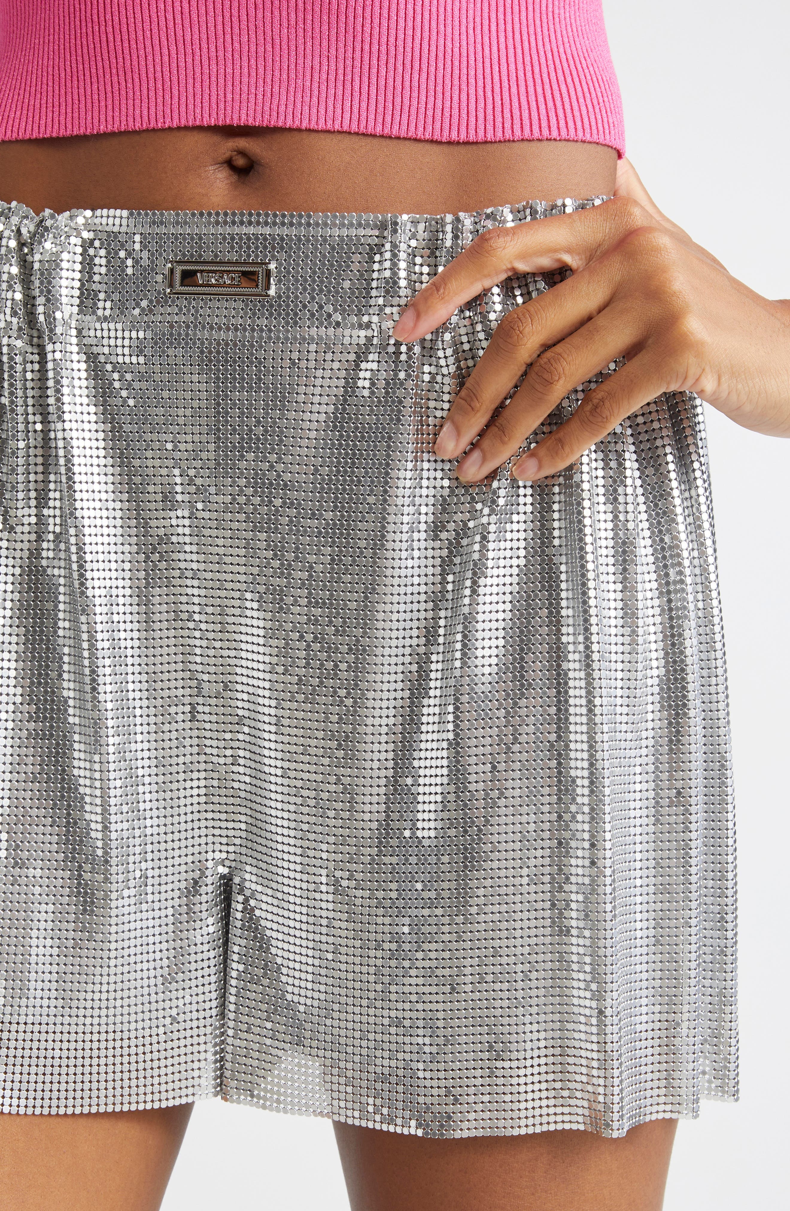Versace Metal Mesh Shorts in Silver at Nordstrom - 4