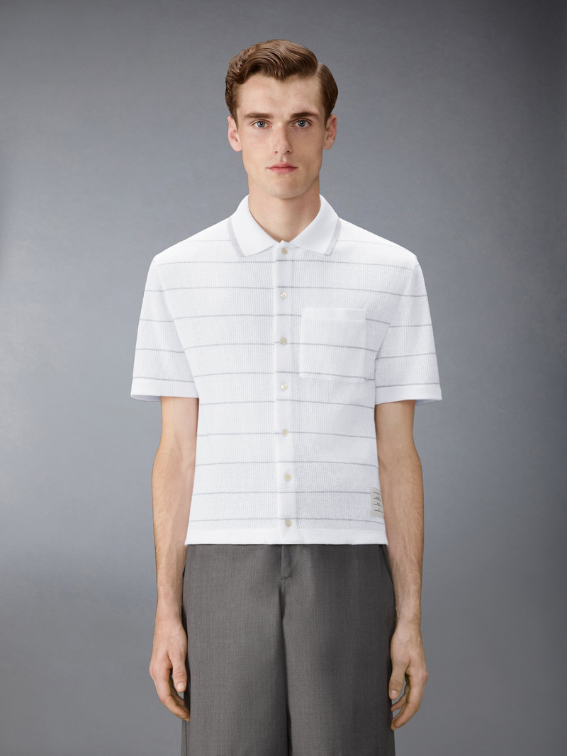 Thom Browne STRIPE WAFFLE SHORT SLEEVE SHIRT outlook