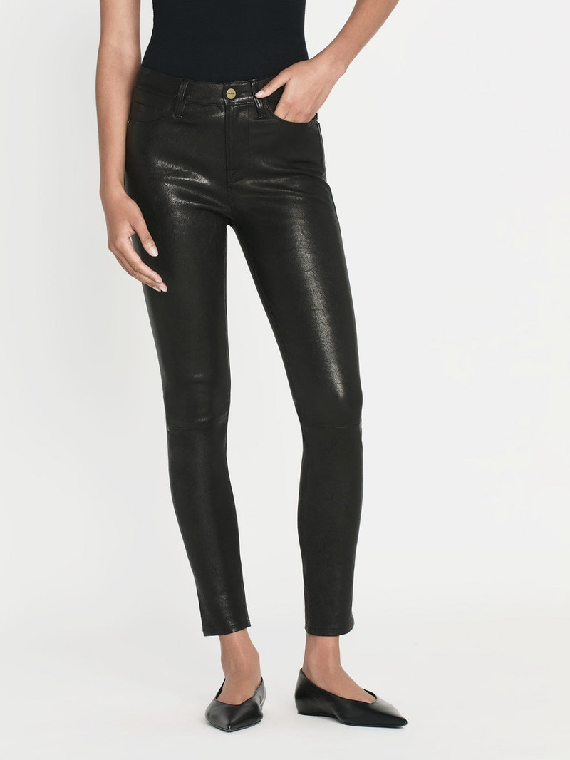 FRAME Leather Le High Skinny in Washed Black outlook