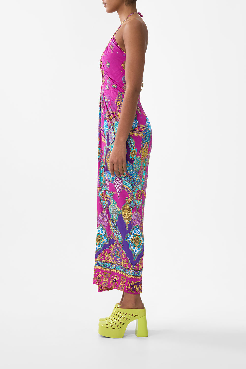 V NECK GATHERED JERSEY DRESS - 4