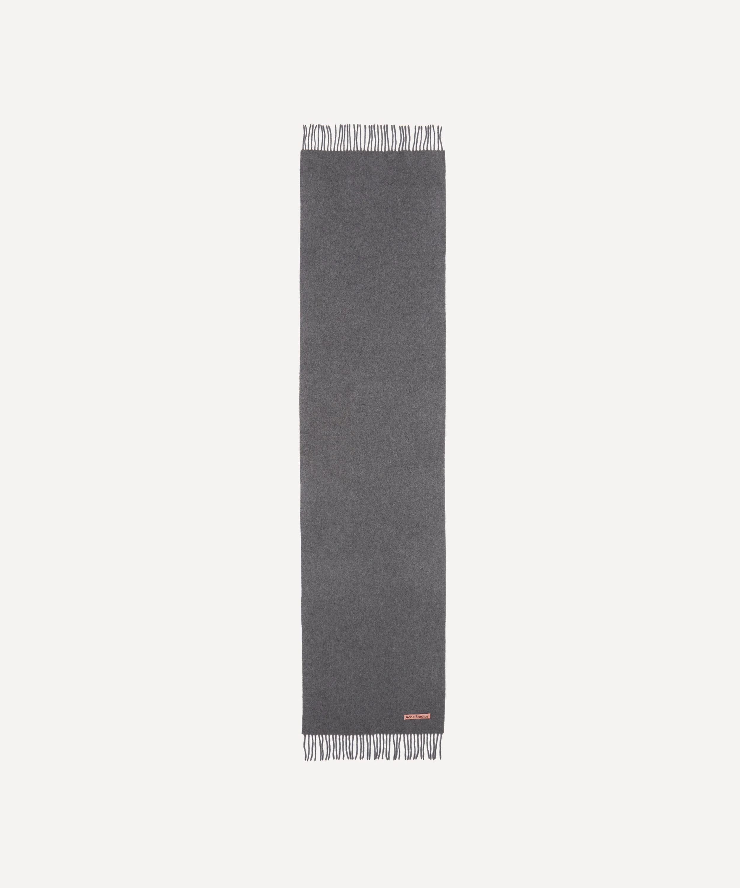 Narrow Fringe Grey Melange Wool Scarf - 1