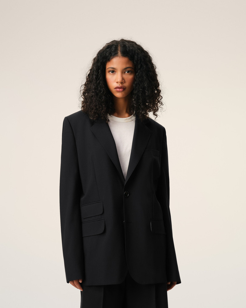 BLACK NEW WOOL SINGLE BREASTED BOXY JACKET 3