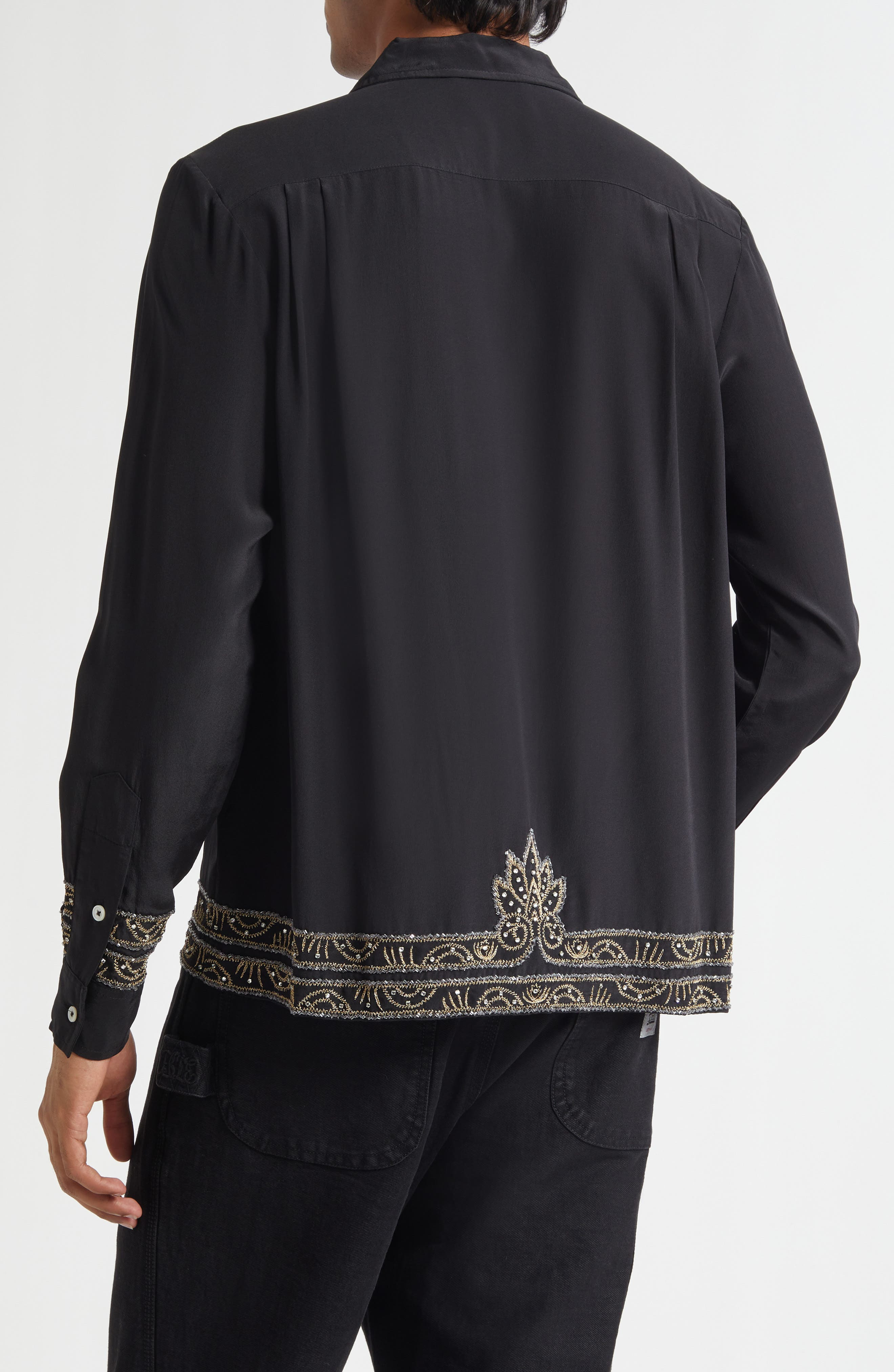 Bode Beaded Epoque Silk Button-Up Shirt in Black at Nordstrom - 2