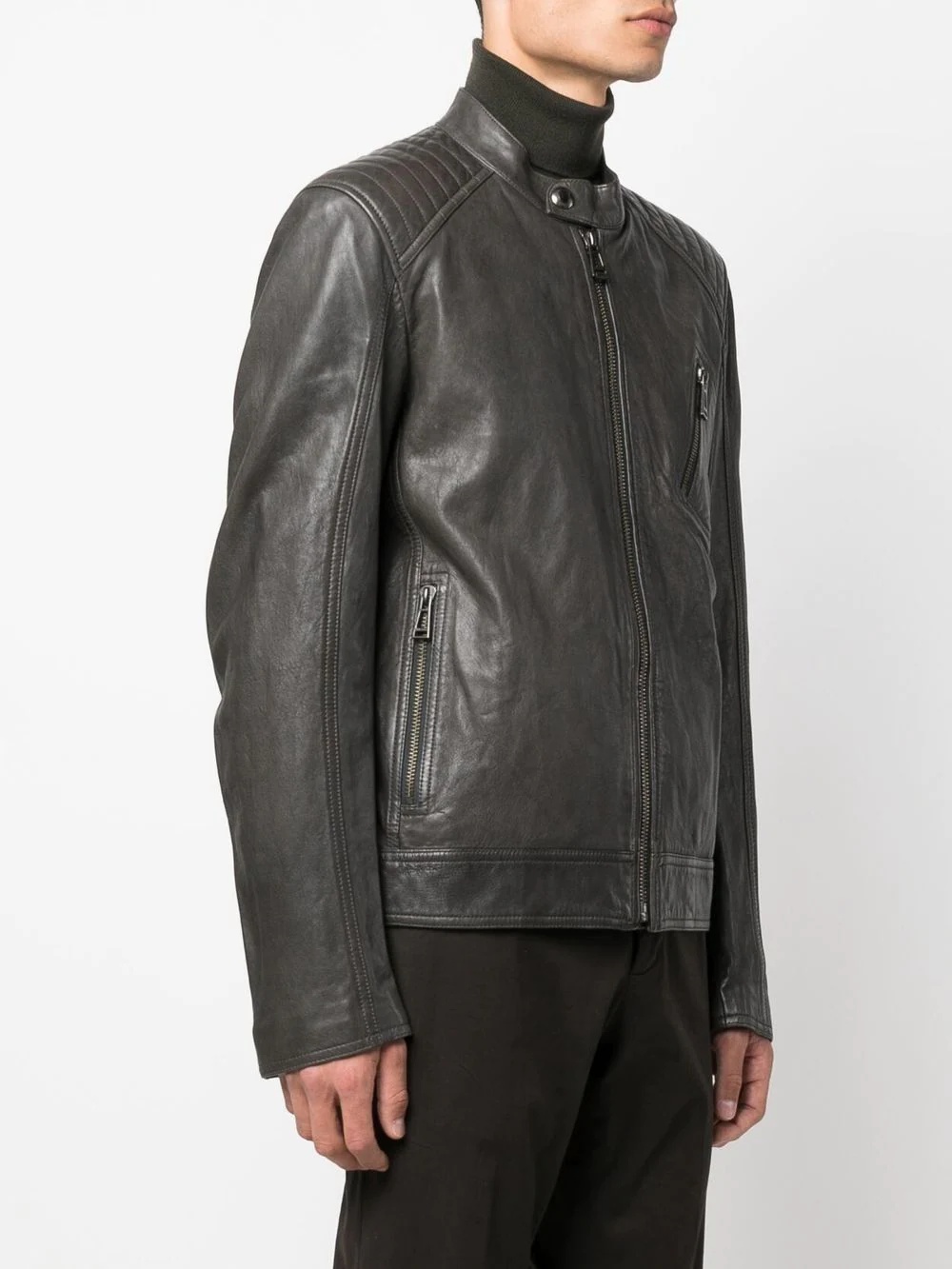 long-sleeve leather jacket - 3