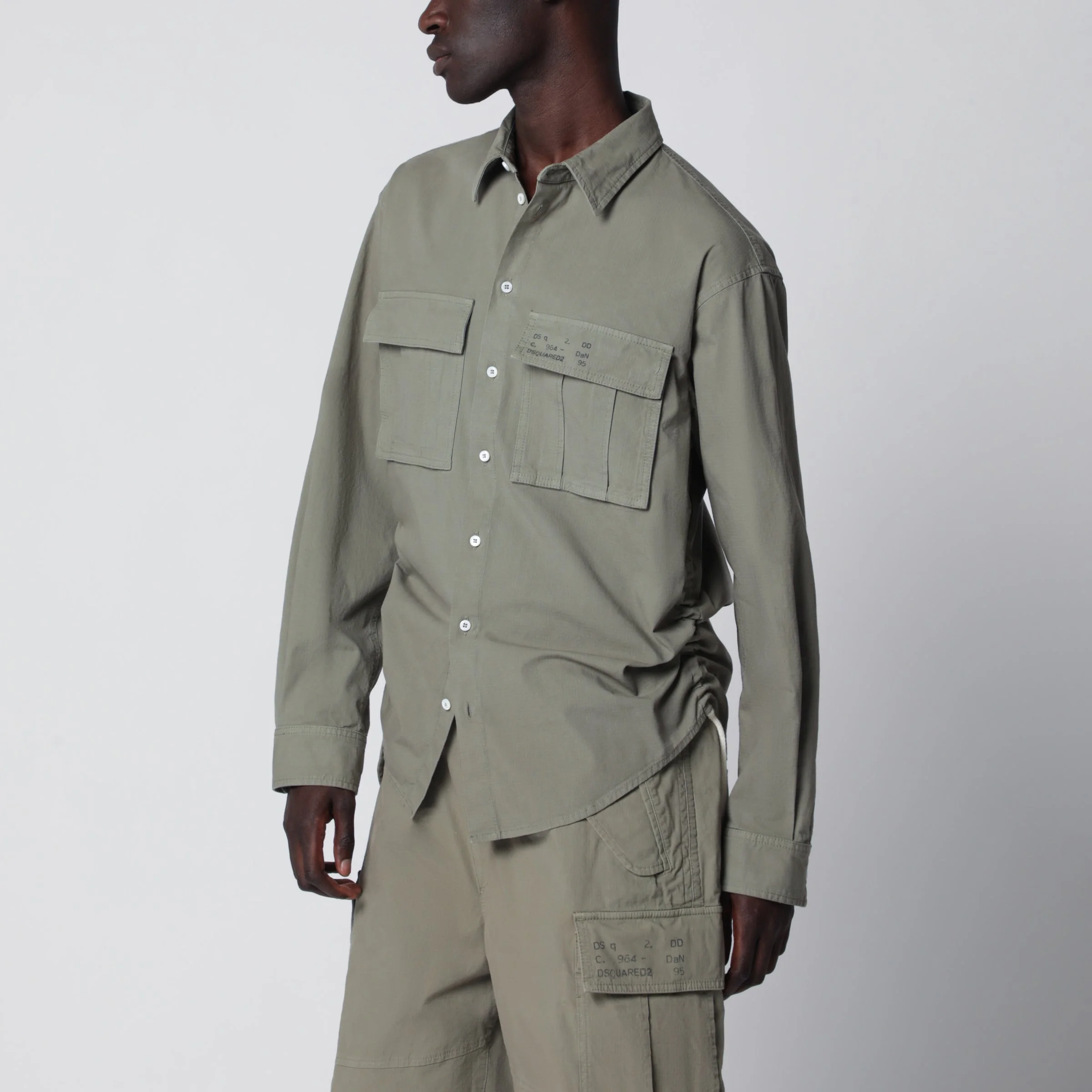 Military green cotton shirt - 1