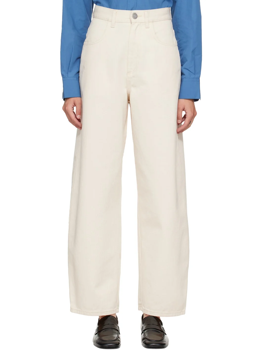 White Berber Barrel Leg Jeans - 1