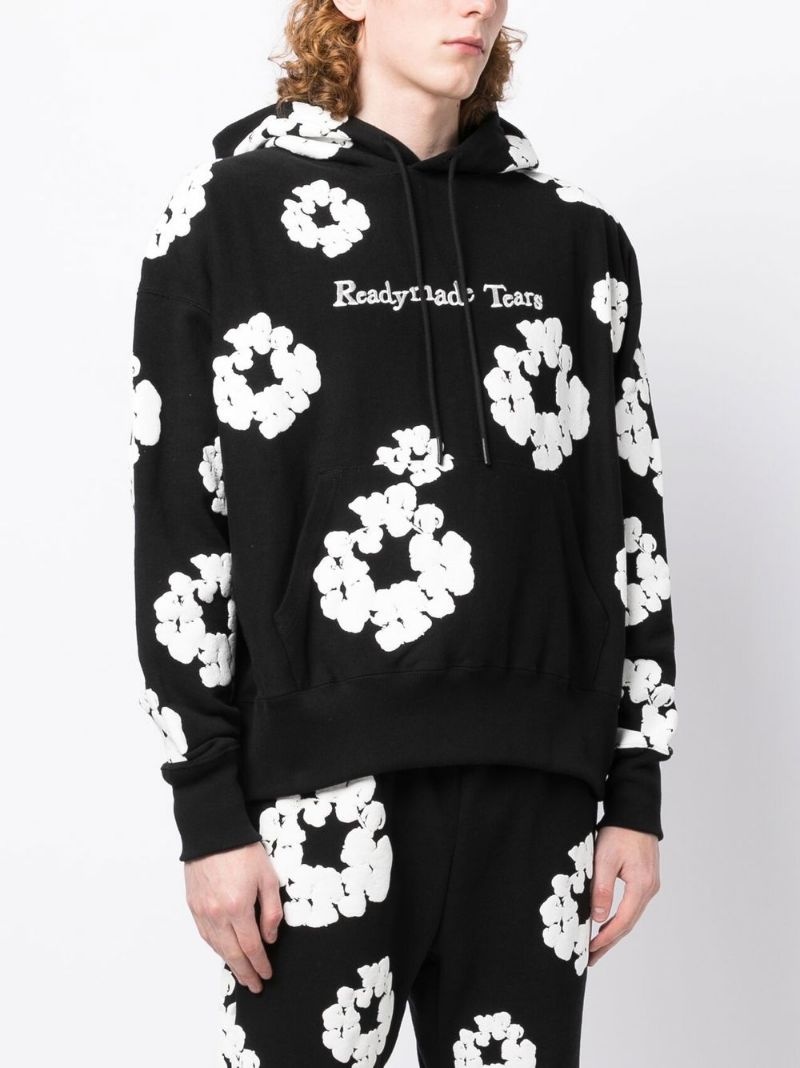 floral-print slogan-embroidered hoodie - 3