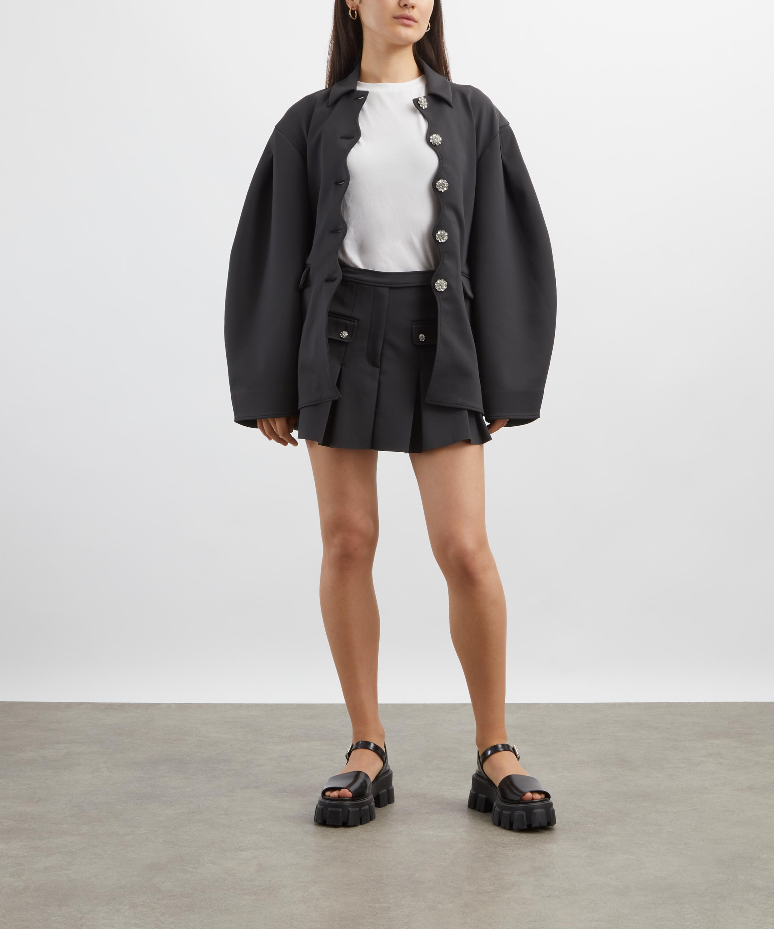 Black Neoprene Pleated Mini Skirt - 2