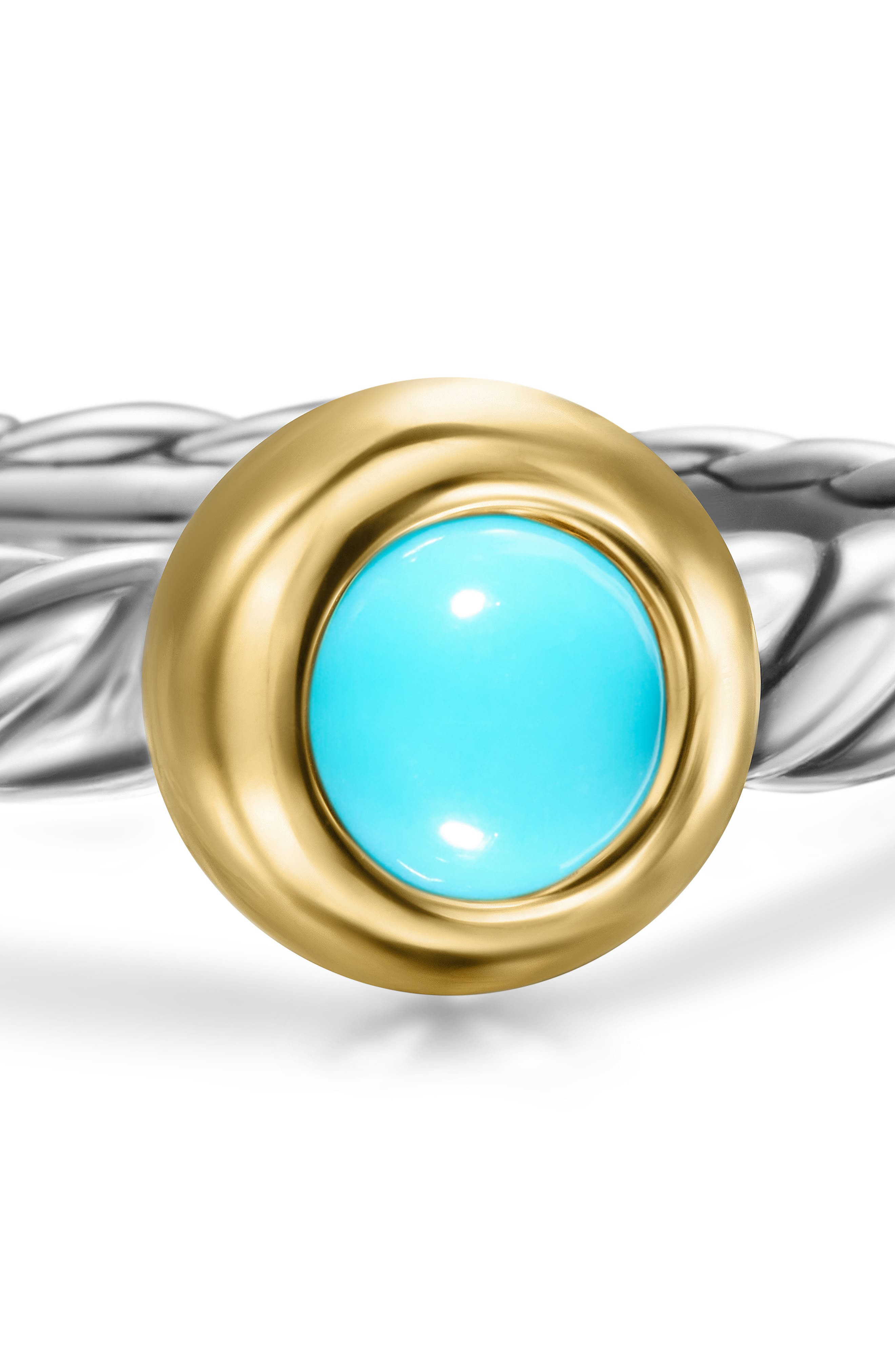 David Yurman Petite Cable Ring in Sterling Silver with 14K Yellow Gold in Silver/Gold/Turquoise at N - 6