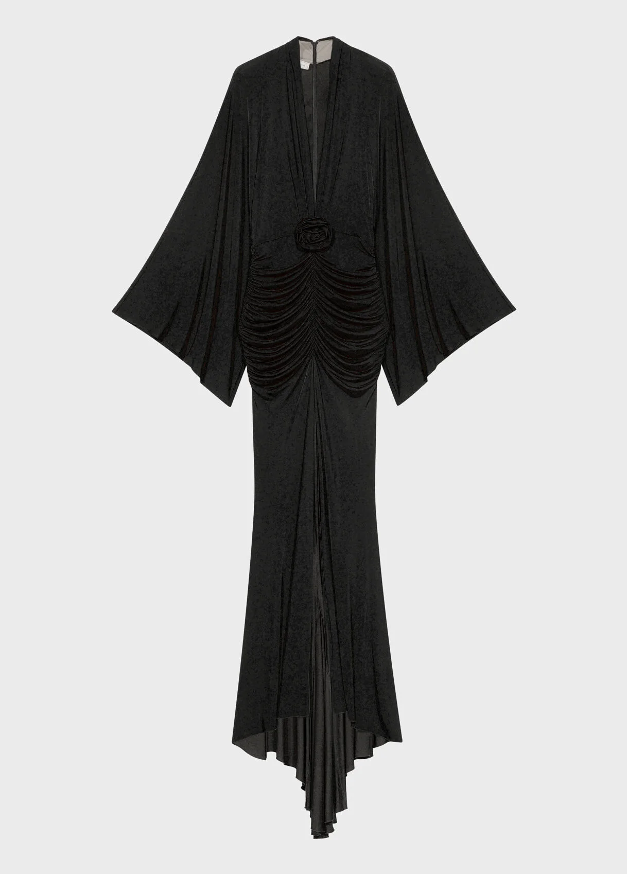 LONG SHINY JERSEY DRESS WITH APPLIED ROSE - 1