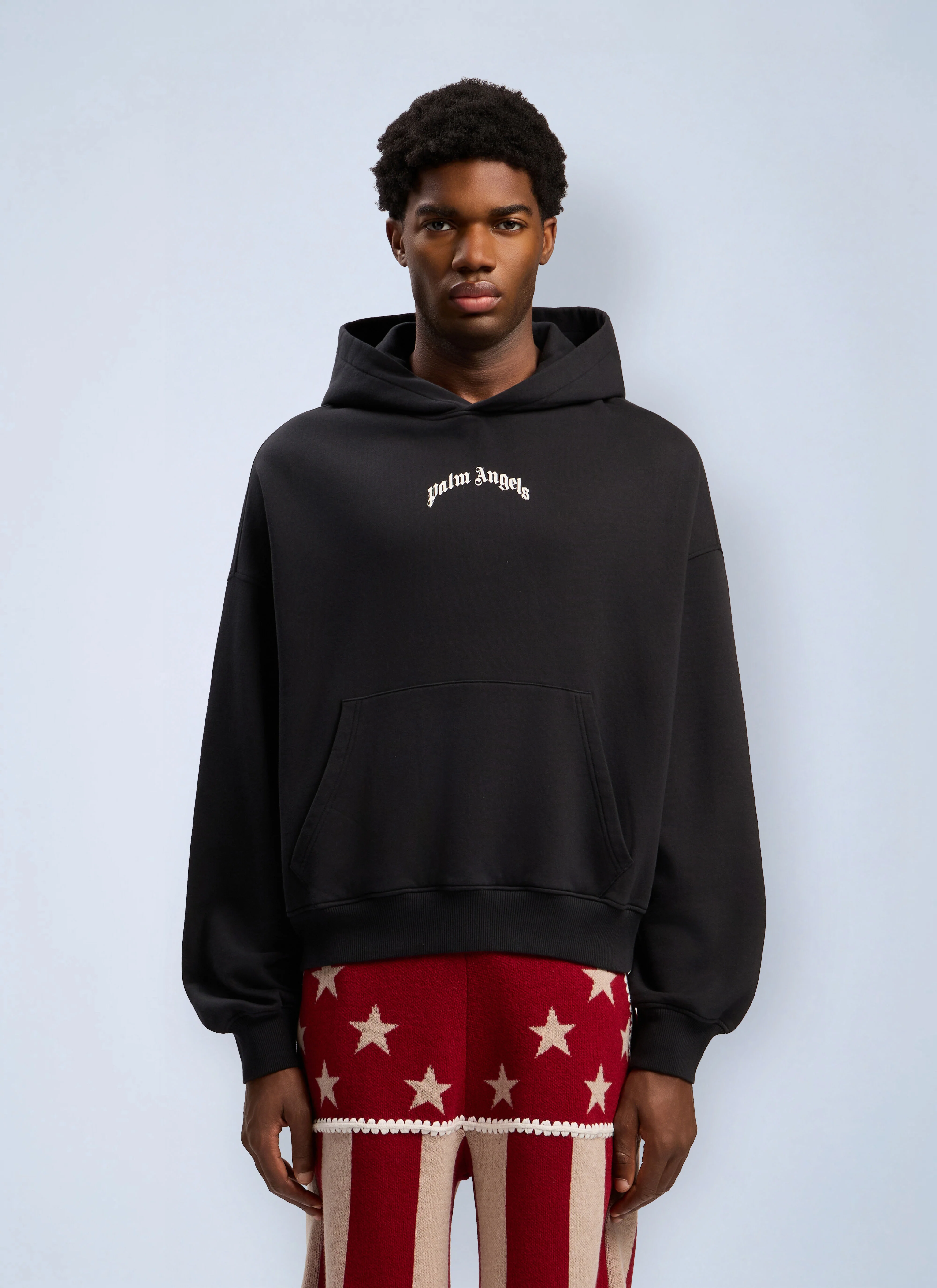 Curved Logo Loose Hooded Sweatshirt - 1