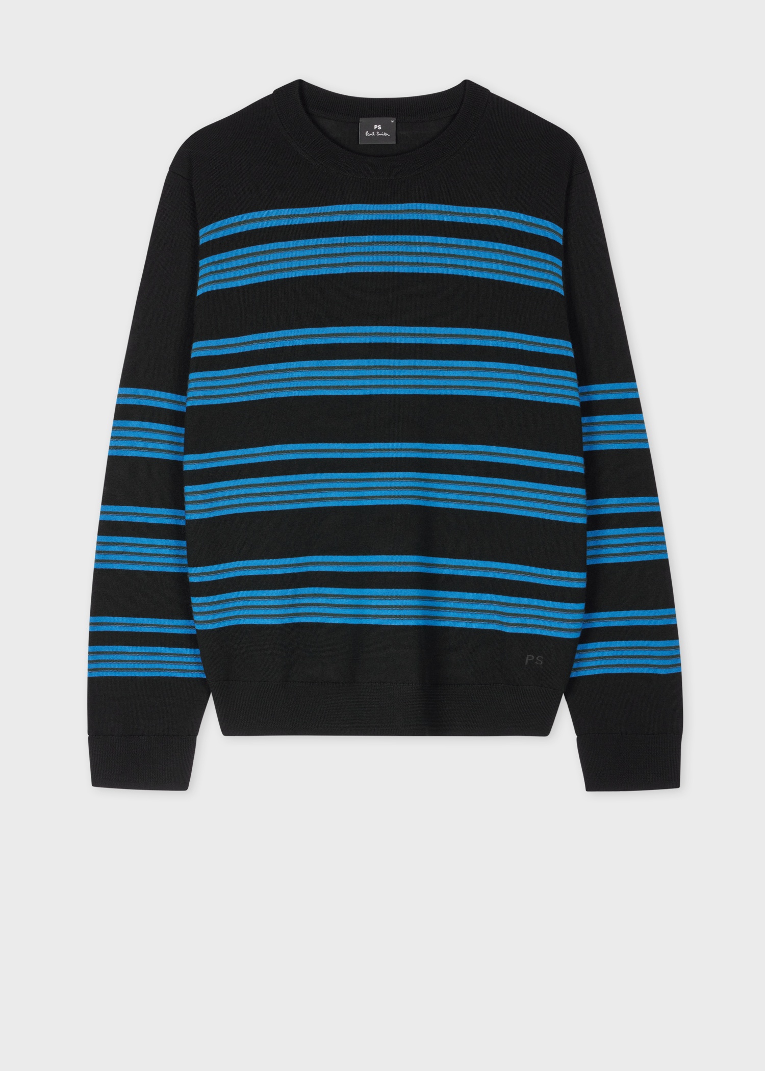 Black Raised Stripe Merino Wool Sweater - 1