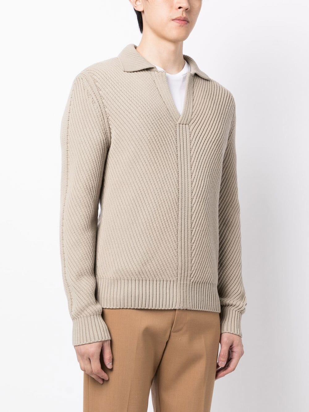 V-NECK RIBBED-KNIT JUMPER - 4