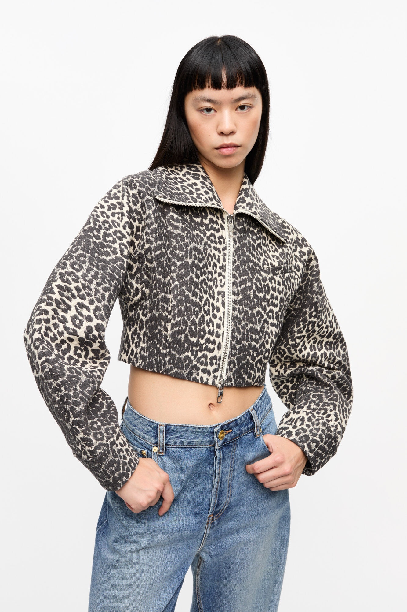 LEOPARD CURVE SLEEVE SHORT JACKET - 2