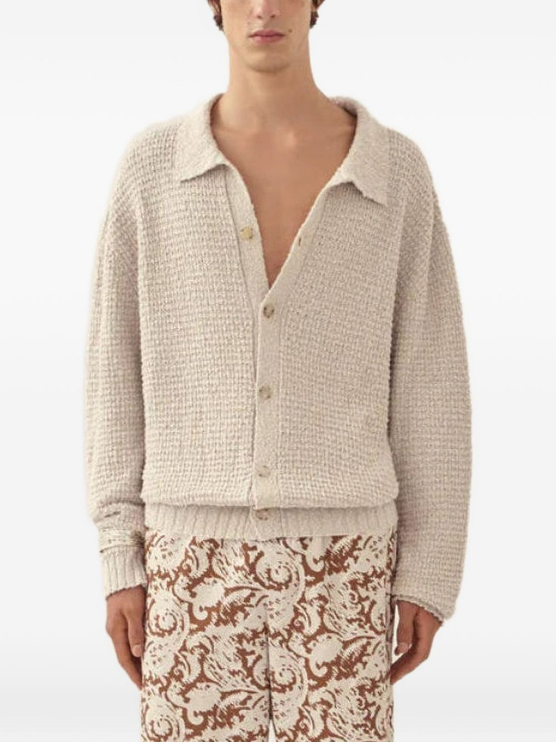 drop-shoulder waffle-knit cardigan 1