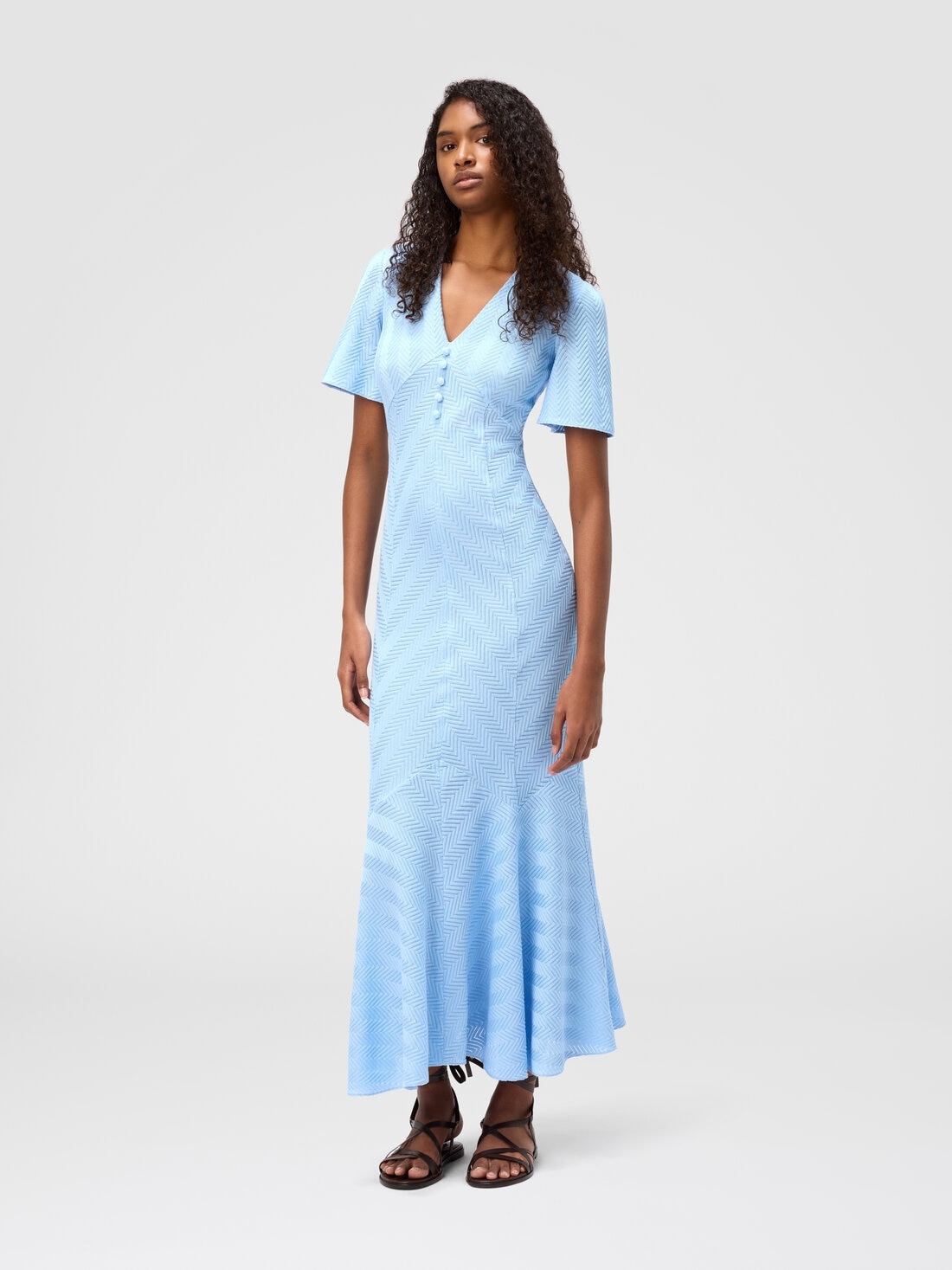 Long dress in cotton and zigzag viscose with flared hem - 2