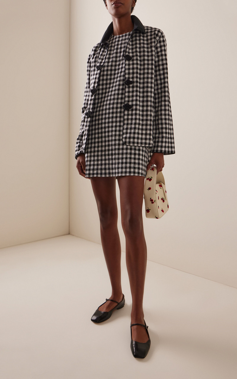 CIAO LUCIA! Indus Gingham Linen-Blend Mini Dress black outlook