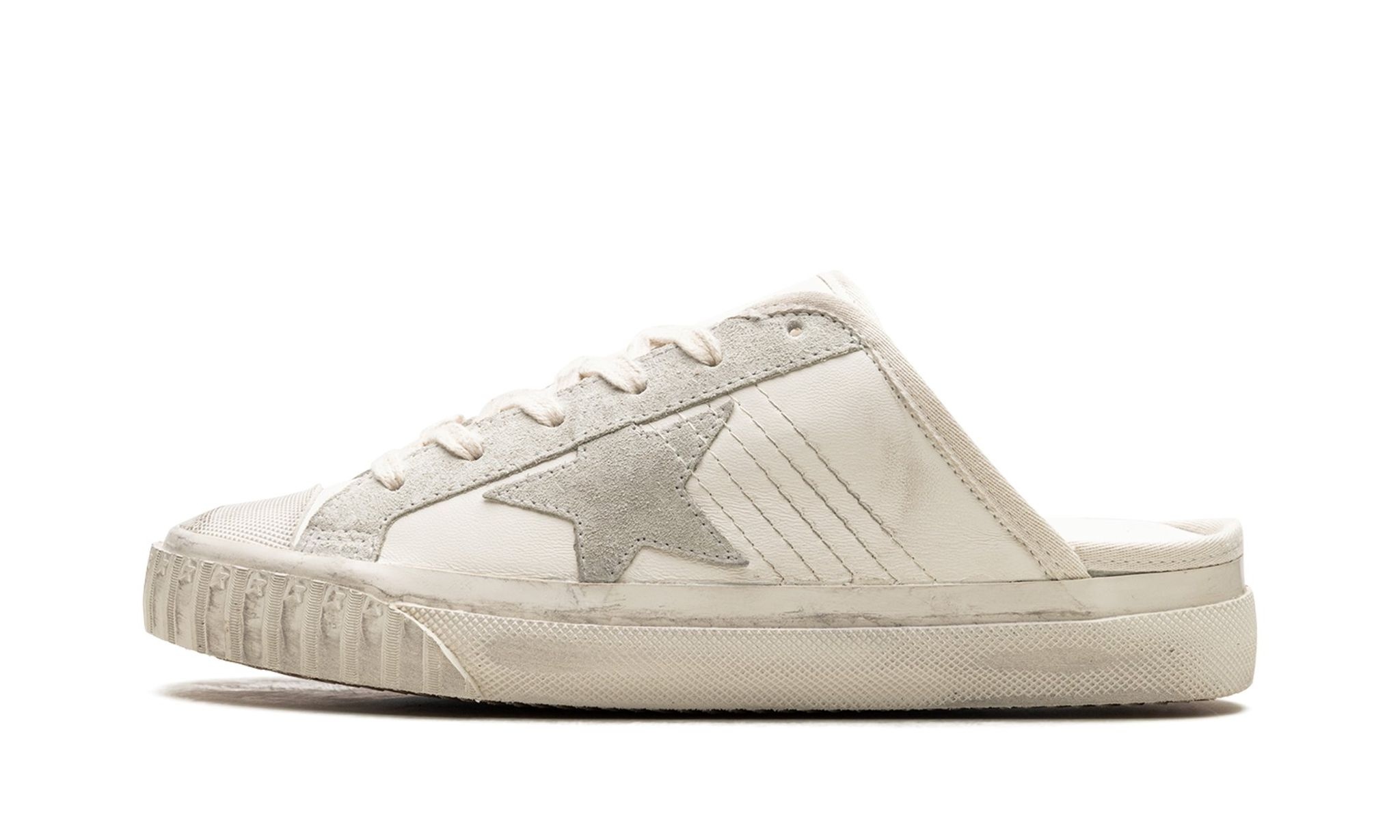 SUPER-STAR SABOT TOE CAP AND HIGH SOLE LEATHER UPPER TOE AND TONGUE SUEDE STAR "WHITE ICE" - 1