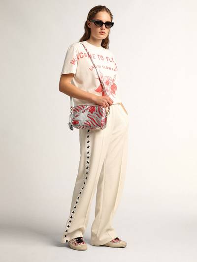 Golden Goose Star Bag in silver-colored laminated leather with tone-on-tone star and red tiger-striped CNY print outlook