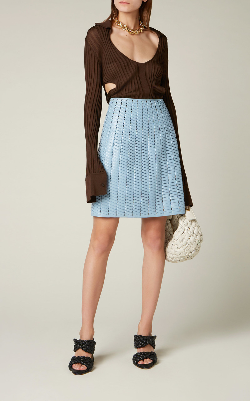 Bottega Veneta Woven Leather Mini Skirt blue outlook