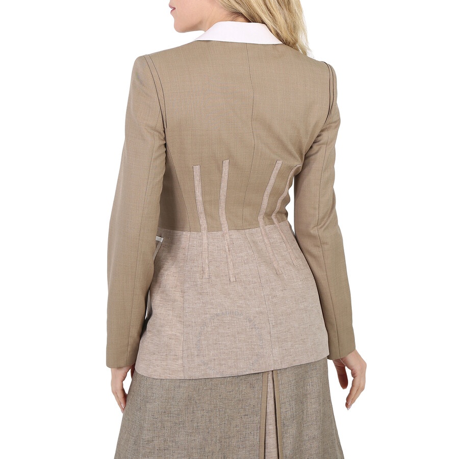 Burberry Ladies Pecan Melange Tape Detail Mix Media Blazer - 5
