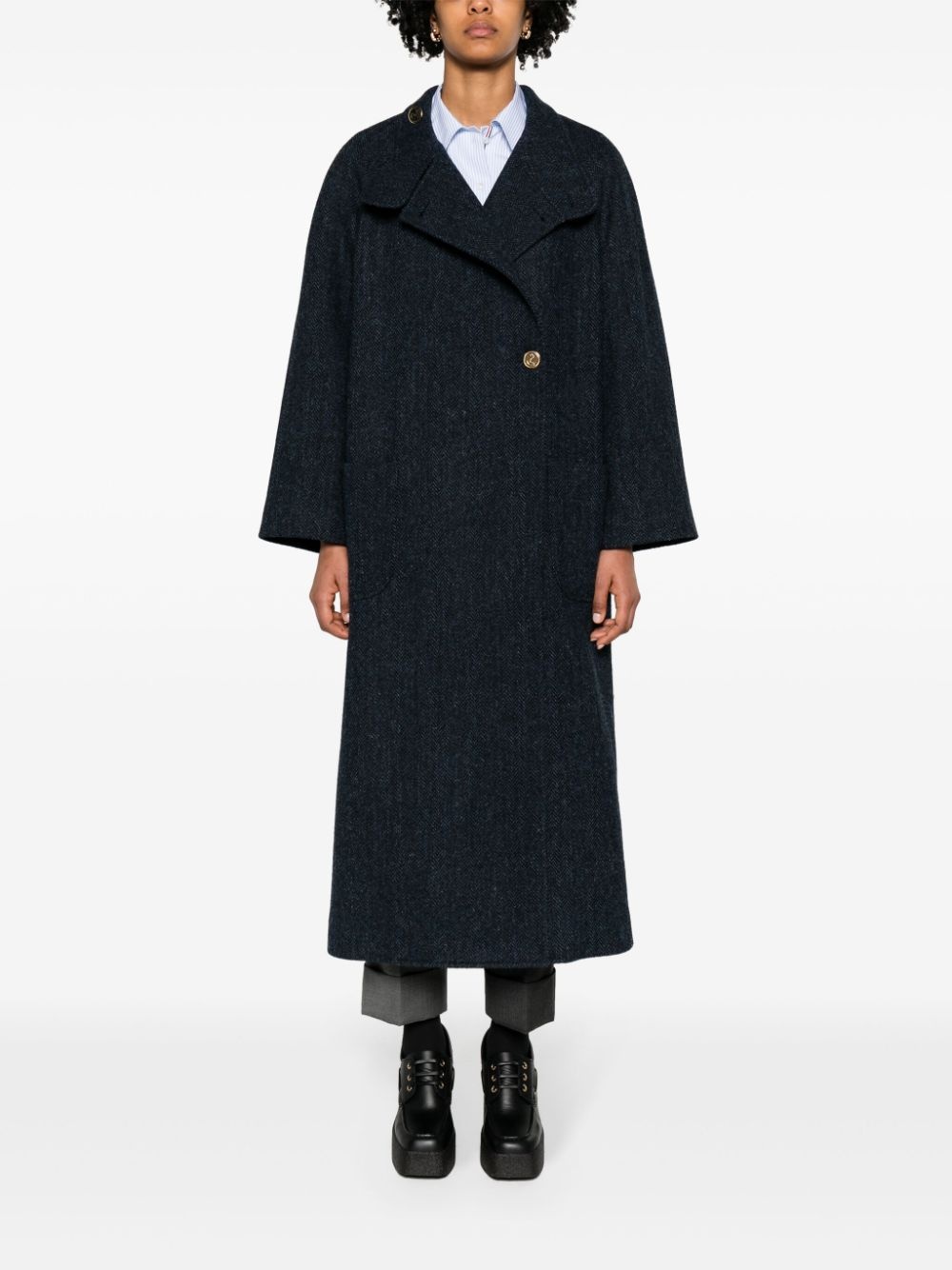 Harris-tweed funnel-neck coat - 2