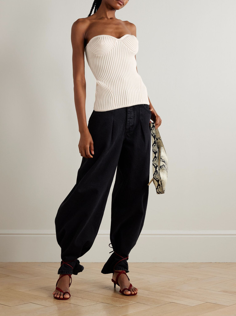 Jean Paul Gaultier Paneled ribbed wool-blend bustier top White outlook