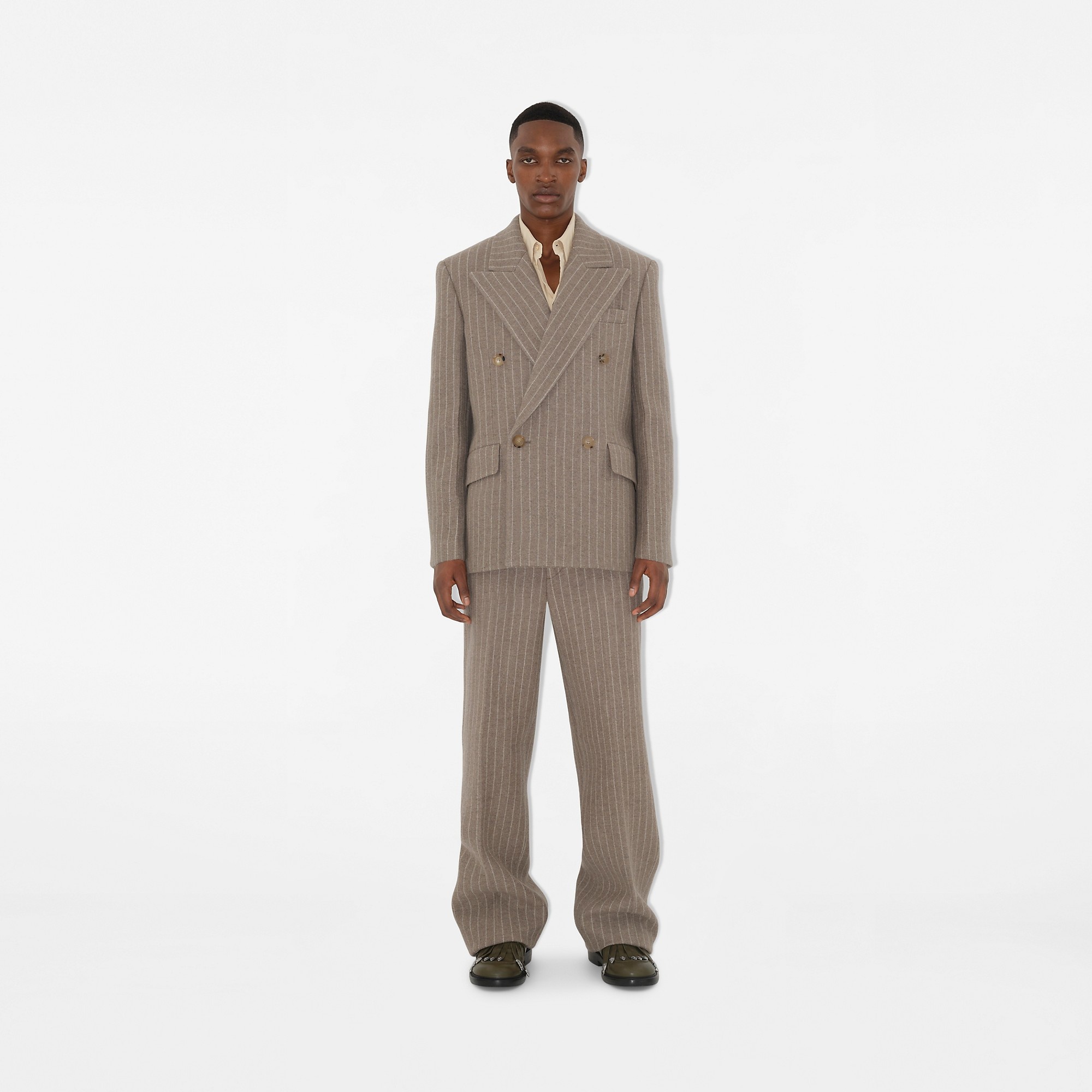 Pinstriped Wool Blend Tailored Trousers - 2