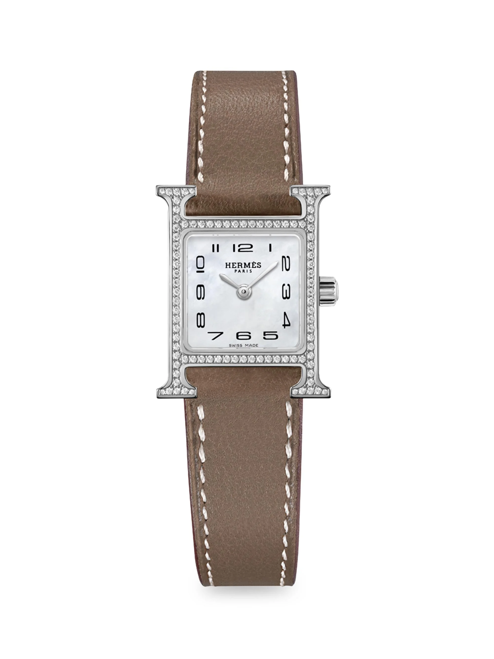 Women's Heure H 21MM Stainless Steel, Diamond & Leather Strap Watch - Brown - 1