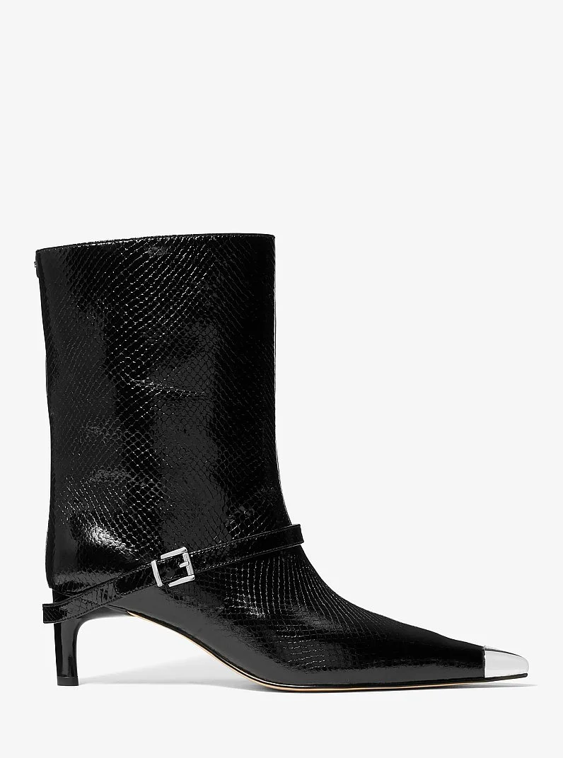 Kasia Snake Embossed Leather Buckle Boot - 1