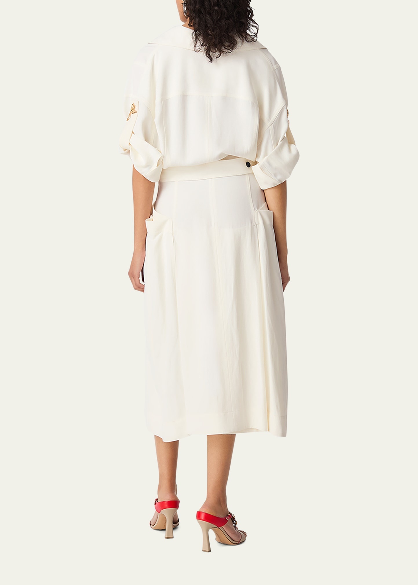 Fit-and-Flare Grainy Midi Dress with Frog Embellishments - 3