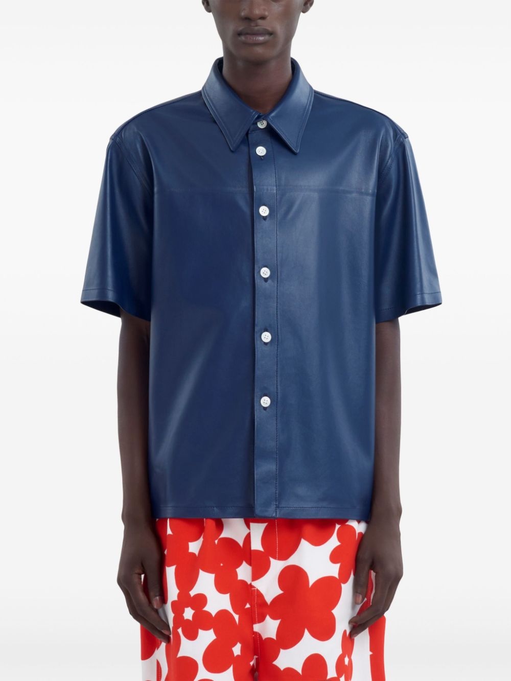 short sleeve leather shirt - 3