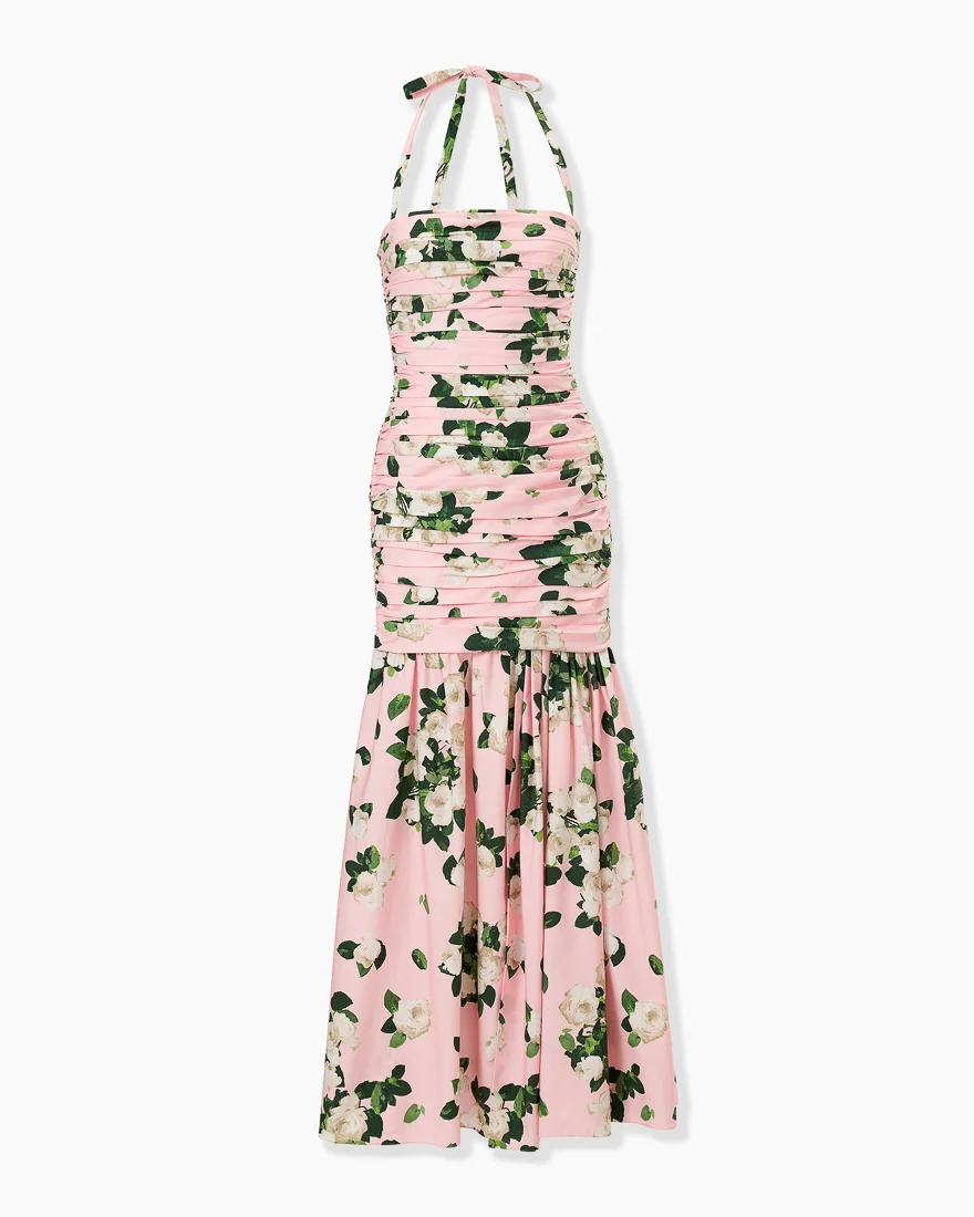 Rose-Print Gathered Midi Dress - 1