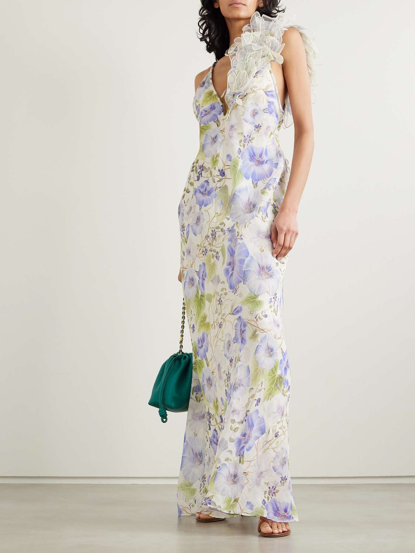 Natura appliquéd floral-print linen and silk-blend maxi dress - 2